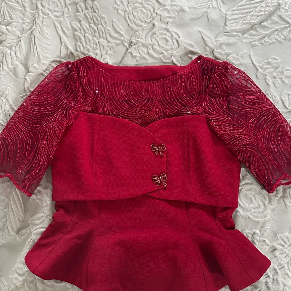 Handmade One-of-a-Kind Custom Red Lace Blouse – Unique Design
